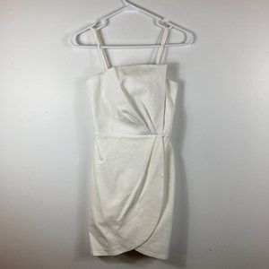 Womens Lulus Drinks On Me Sleeveless Pleated White Bodycon Dress Faux Wrap XS